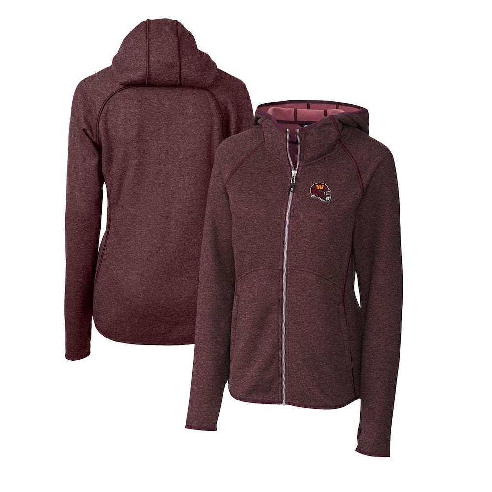 Washington Commanders Cutter & Buck Women's Helmet Logo Mainsail Sweater-Knit Full-Zip Hoodie Burgundy