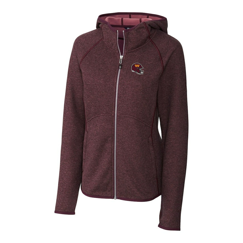 Washington Commanders Cutter & Buck Women's Helmet Logo Mainsail Sweater-Knit Full-Zip Hoodie Burgundy