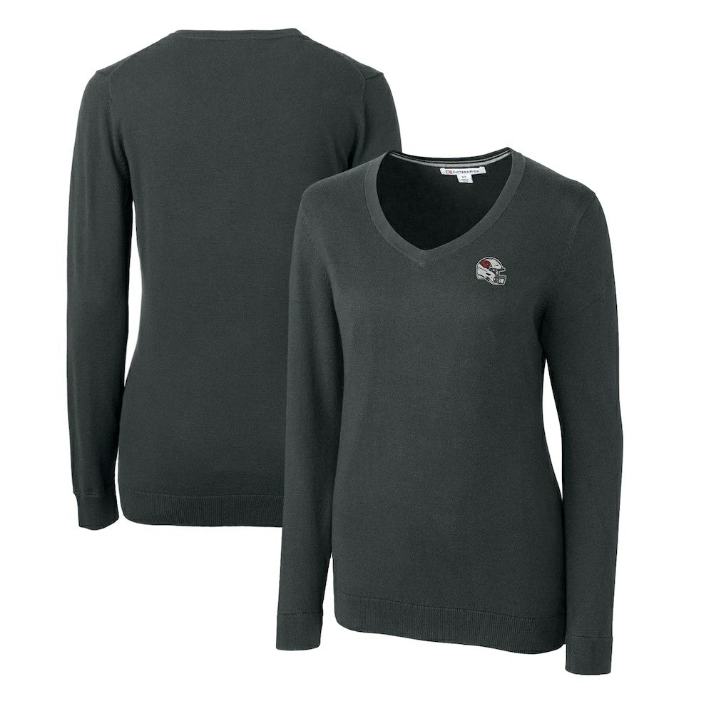 Arizona Cardinals Cutter & Buck Women's Helmet Logo Lakemont Tri-Blend V-Neck Pullover Sweater Charcoal