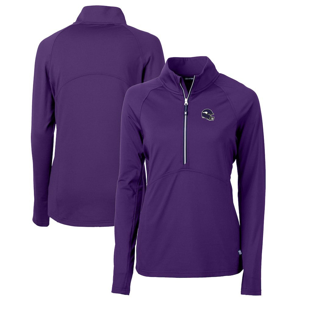Minnesota Vikings Cutter & Buck Women's Helmet Logo Adapt Eco Knit Stretch Recycled Half-Zip Pullover Top Purple