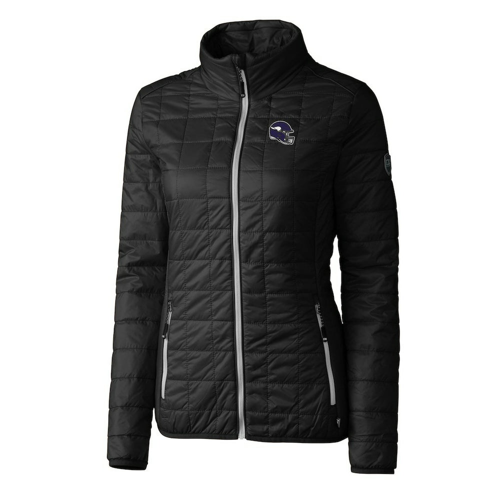 Minnesota Vikings Cutter & Buck Women's Helmet Logo Rainier PrimaLoft Eco Insulated Full-Zip Puffer Jacket Black