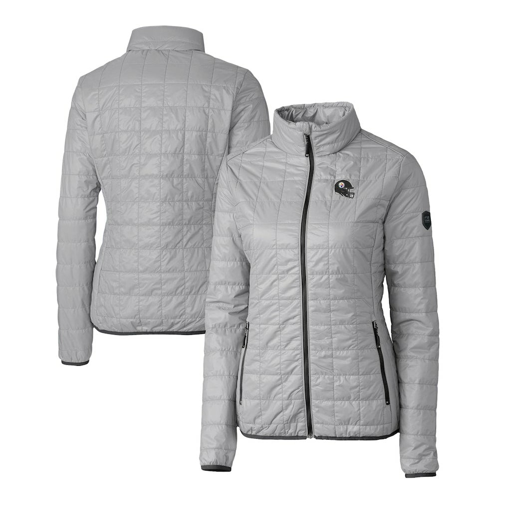 Pittsburgh Steelers Cutter & Buck Women's Helmet Logo Rainier PrimaLoft Eco Insulated Full-Zip Puffer Jacket Gray