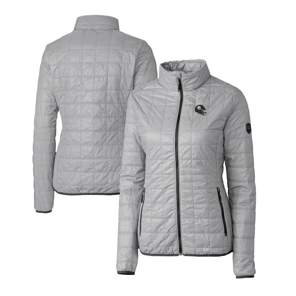 Pittsburgh Steelers Cutter & Buck Women's Helmet Logo Rainier PrimaLoft Eco Insulated Full-Zip Puffer Jacket Gray