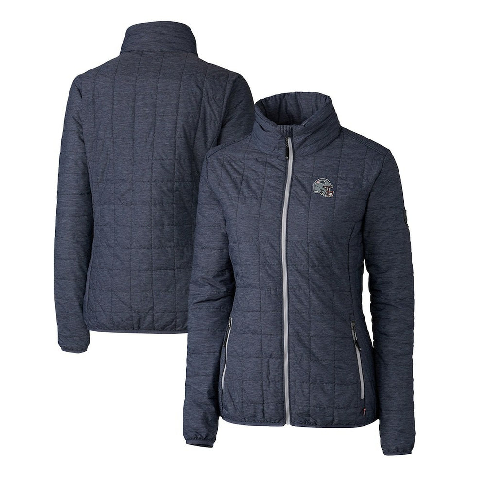 New England Patriots Cutter & Buck Women's Helmet Logo Rainier PrimaLoft Eco Insulated Full-Zip Puffer Jacket Heather Navy