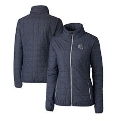New England Patriots Cutter & Buck Women's Helmet Logo Rainier PrimaLoft Eco Insulated Full-Zip Puffer Jacket Heather Navy