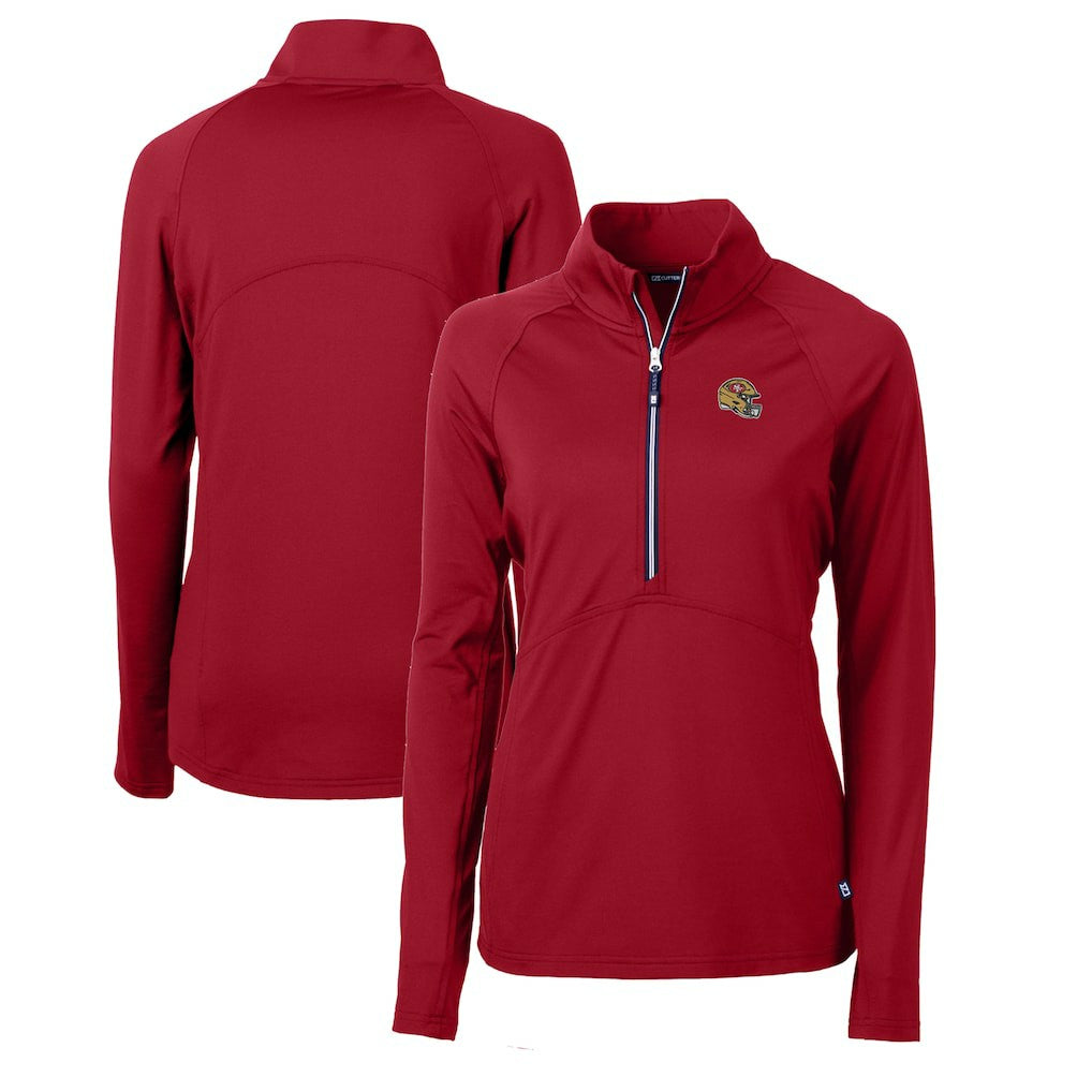 San Francisco 49ers Cutter & Buck Women's Helmet Logo Adapt Eco Knit Stretch Recycled Half-Zip Pullover Top Scarlet
