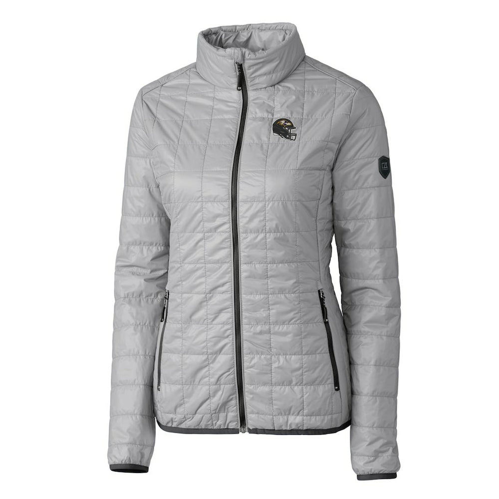 Baltimore Ravens Cutter & Buck Women's Helmet Logo Rainier PrimaLoft Eco Insulated Full-Zip Puffer Jacket Gray