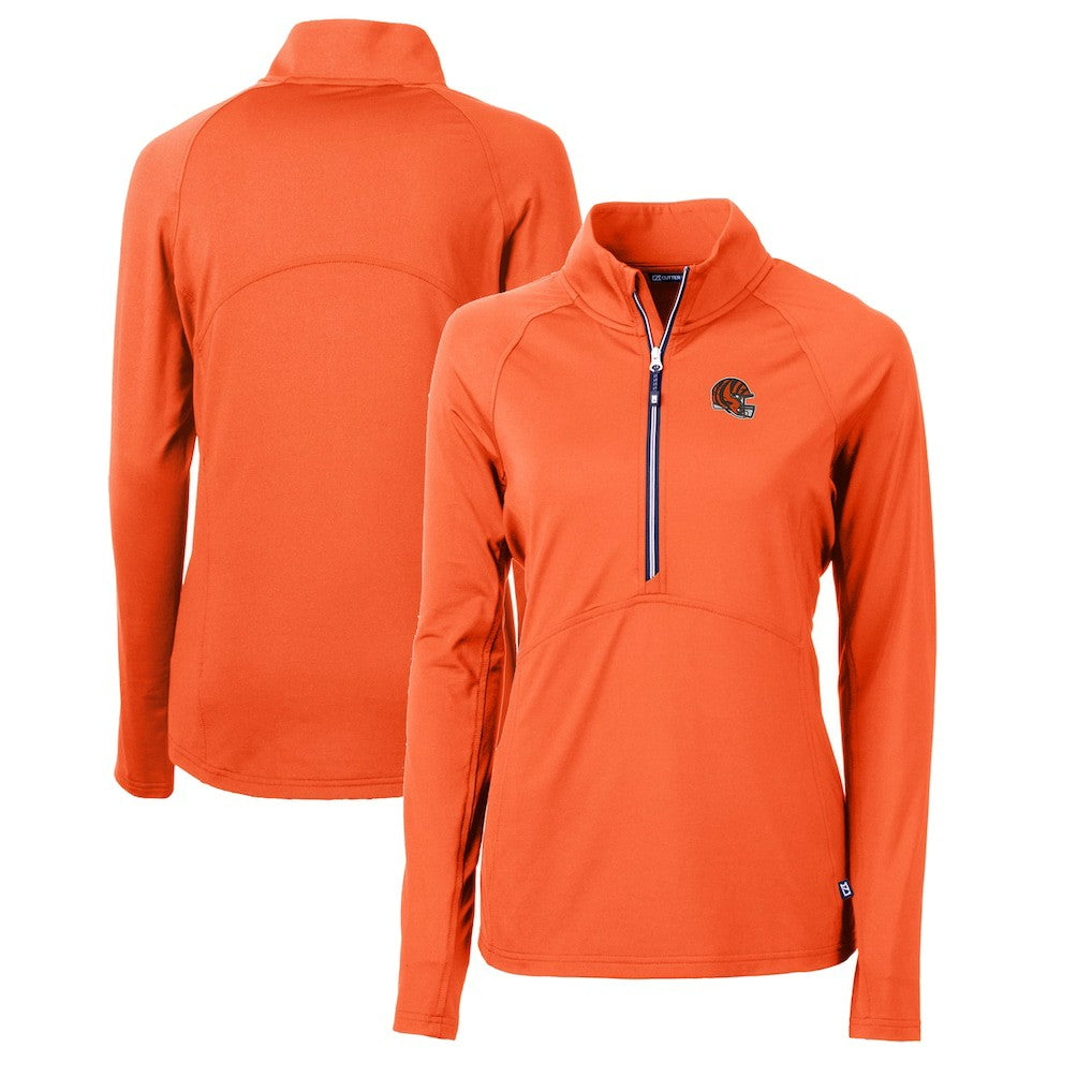 Cincinnati Bengals Cutter & Buck Women's Helmet Logo Adapt Eco Knit Stretch Recycled Half-Zip Pullover Top Orange