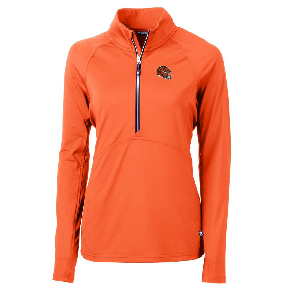 Cincinnati Bengals Cutter & Buck Women's Helmet Logo Adapt Eco Knit Stretch Recycled Half-Zip Pullover Top Orange