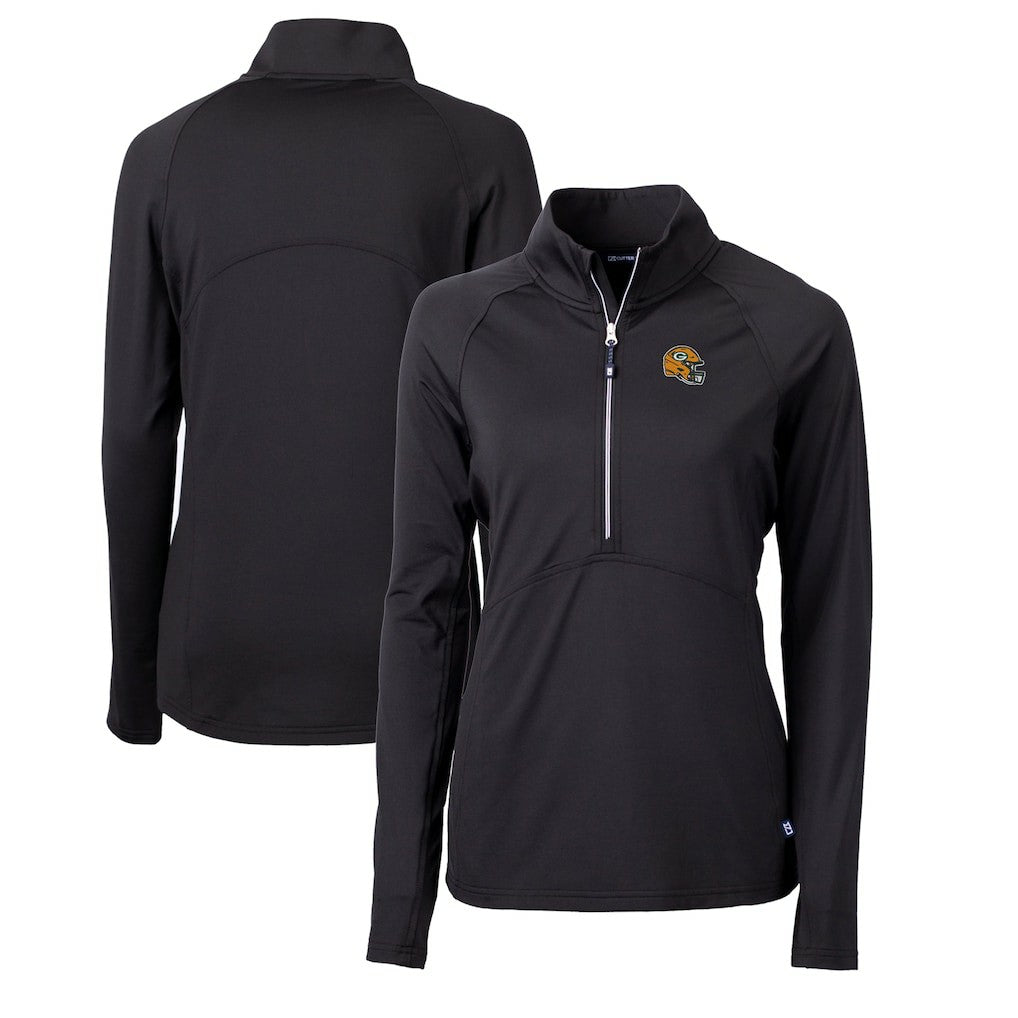 Green Bay Packers Cutter & Buck Women's Helmet Logo Adapt Eco Knit Stretch Recycled Half-Zip Pullover Top Black