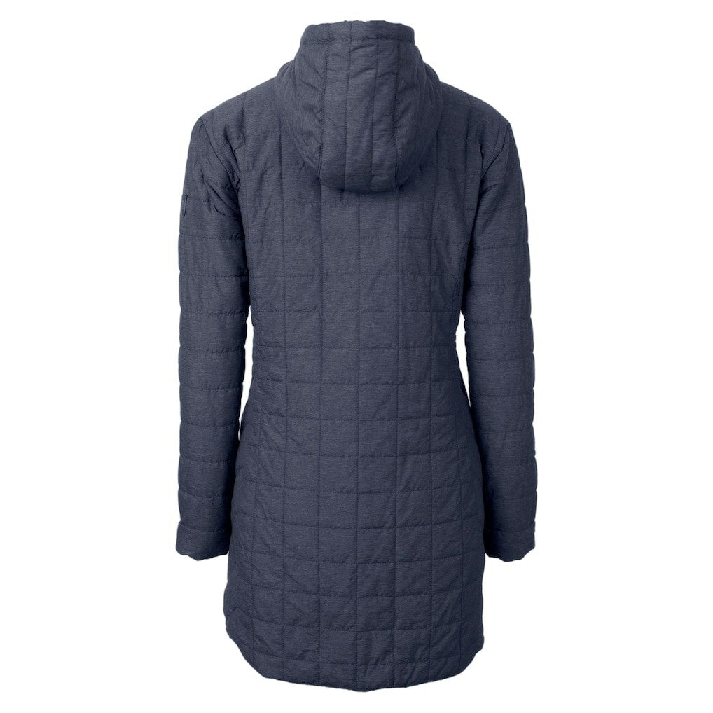 Denver Broncos Cutter & Buck Women's Helmet Logo Rainier Primaloft Eco Insulated Hooded Long Coat Heather Navy