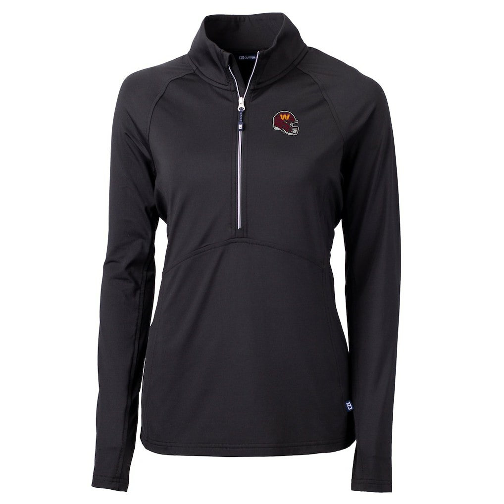 Washington Commanders Cutter & Buck Women's Helmet Logo Adapt Eco Knit Stretch Recycled Half-Zip Pullover Top Black