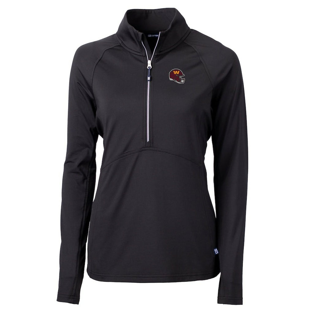 Washington Commanders Cutter & Buck Women's Helmet Logo Adapt Eco Knit Stretch Recycled Half-Zip Pullover Top Black