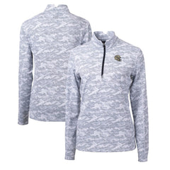 New Orleans Saints Cutter & Buck Women's Helmet Logo Traverse Camo Print Stretch Quarter-Zip Pullover Top Charcoal