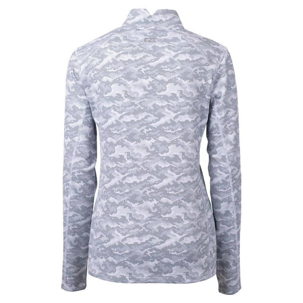 New Orleans Saints Cutter & Buck Women's Helmet Logo Traverse Camo Print Stretch Quarter-Zip Pullover Top Charcoal