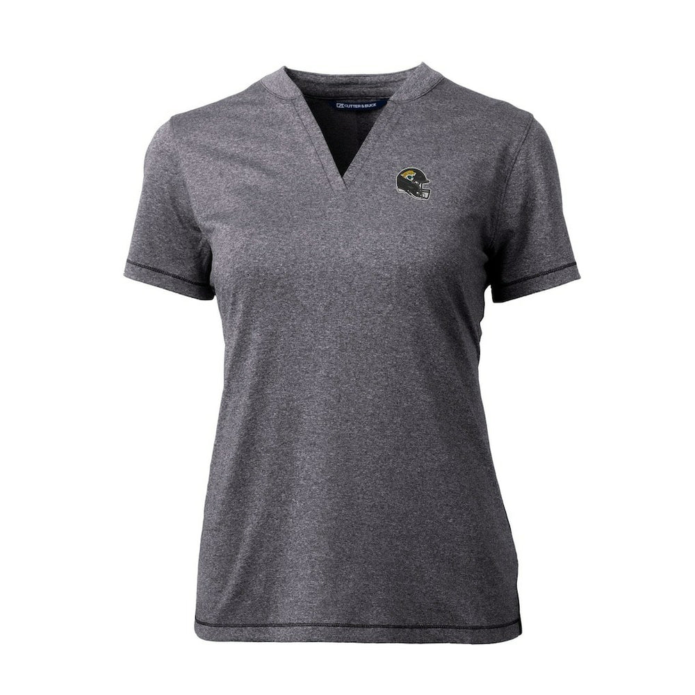 Jacksonville Jaguars Cutter & Buck Women's Helmet Logo DryTec Forge Stretch V-Neck Blade Top Heather Charcoal