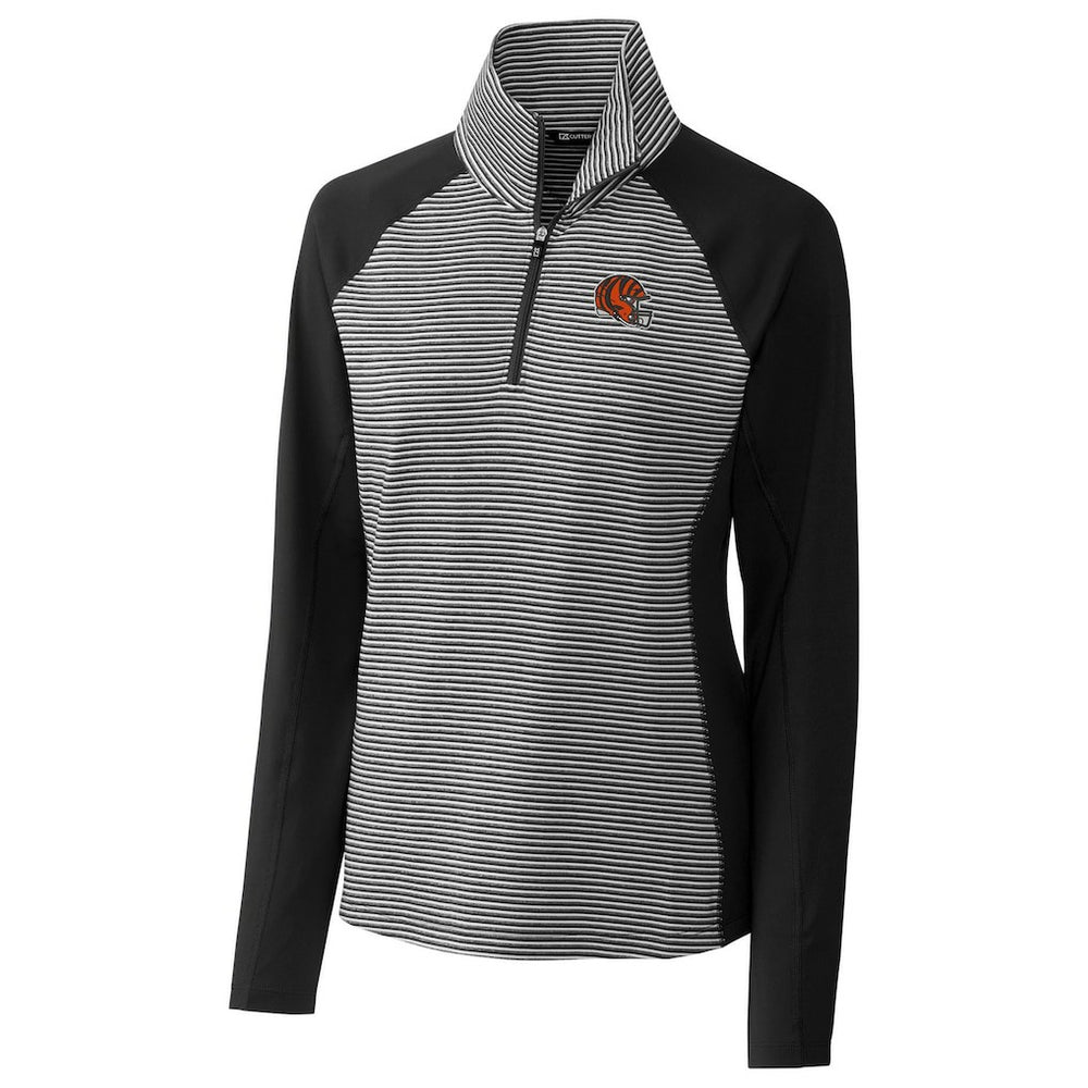 Cincinnati Bengals Cutter & Buck Women's Helmet Logo DryTec Forge Tonal Stripe Stretch Half-Zip Top Black