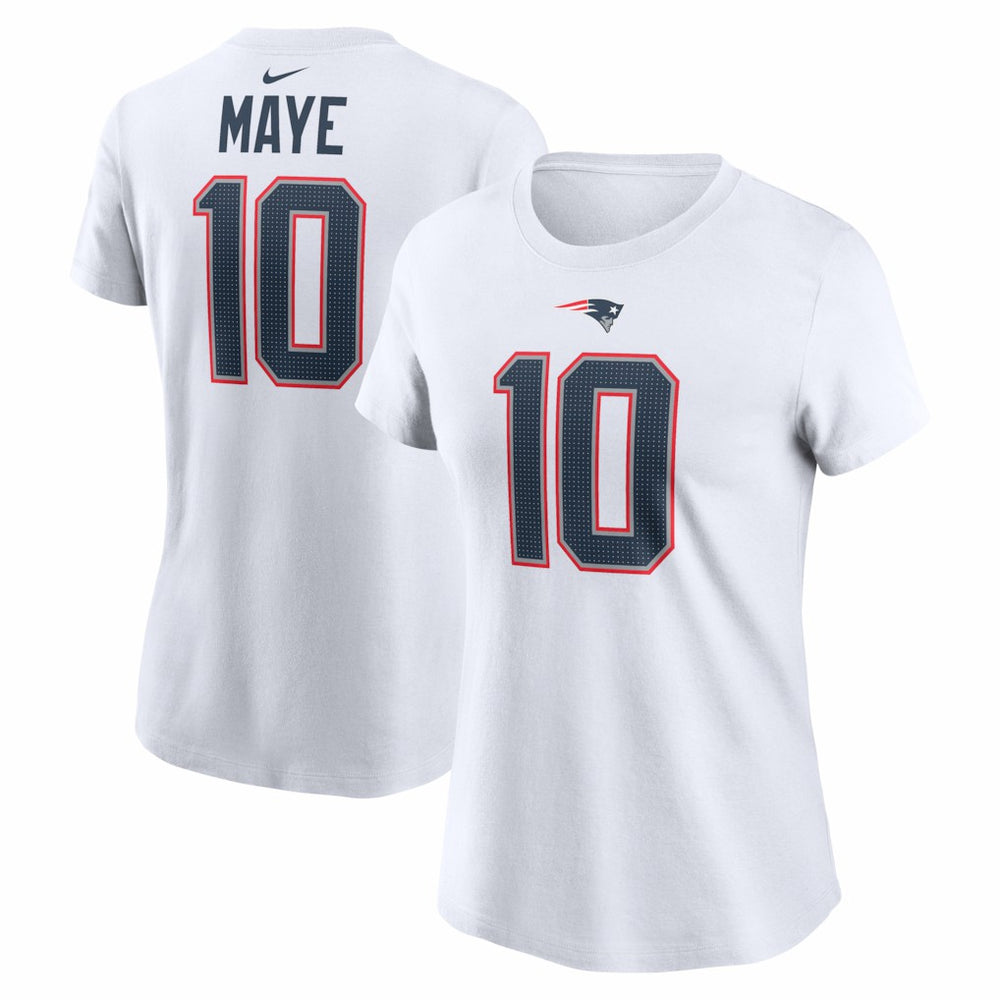 Nike Drake Maye New England Patriots Women's Player Name & Number T-Shirt White