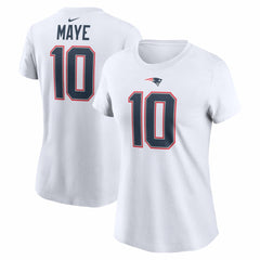 Nike Drake Maye New England Patriots Women's Player Name & Number T-Shirt White