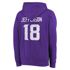 Justin Jefferson Minnesota Vikings Majestic Threads Name & Number Tri-Blend Pullover Hoodie Purple