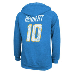 Justin Herbert Los Angeles Chargers Majestic Threads Women's Name & Number Tri-Blend Pullover Hoodie Powder Blue