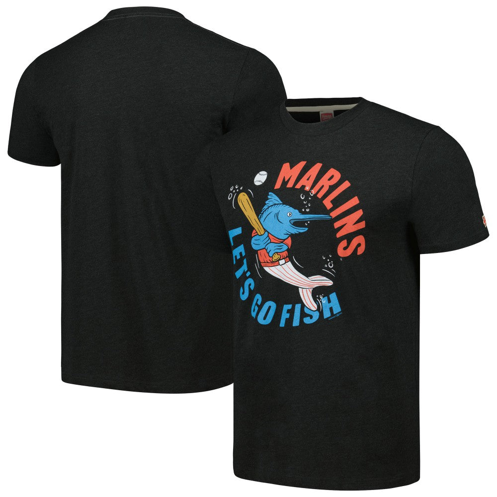 Miami Marlins Homage Doodle Collection Let's Go Fish Tri-Blend T-Shirt - Black - MLB Online