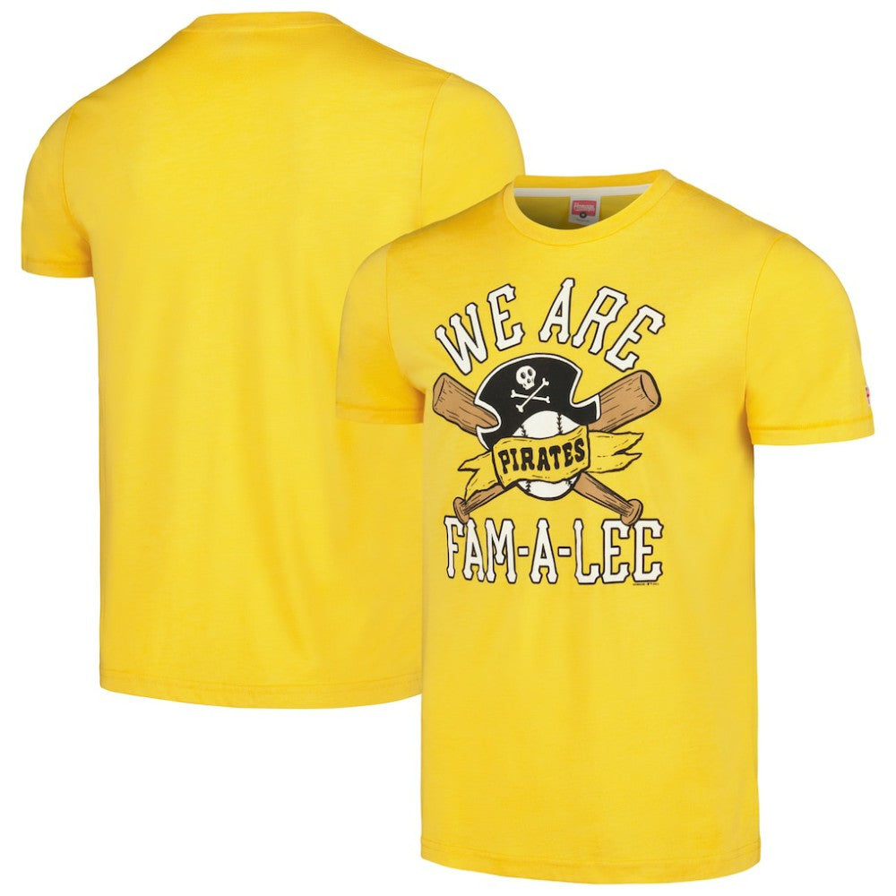 Pittsburgh Pirates Homage Doodle Collection We Are Fam-A-Lee Tri-Blend T-Shirt - Gold - MLB Discount