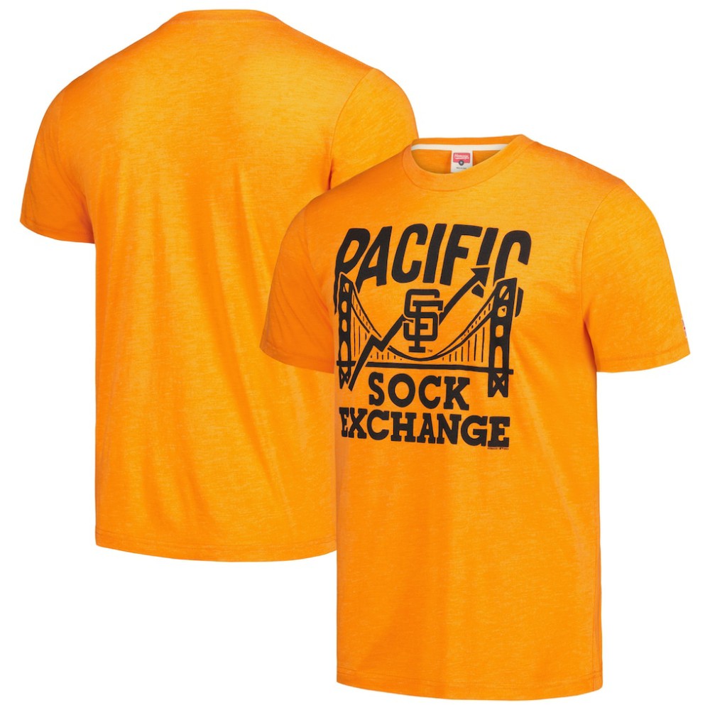 San Francisco Giants Homage Doodle Collection Pacific Sock Exchange Tri-Blend T-Shirt - Orange - MLB Sale