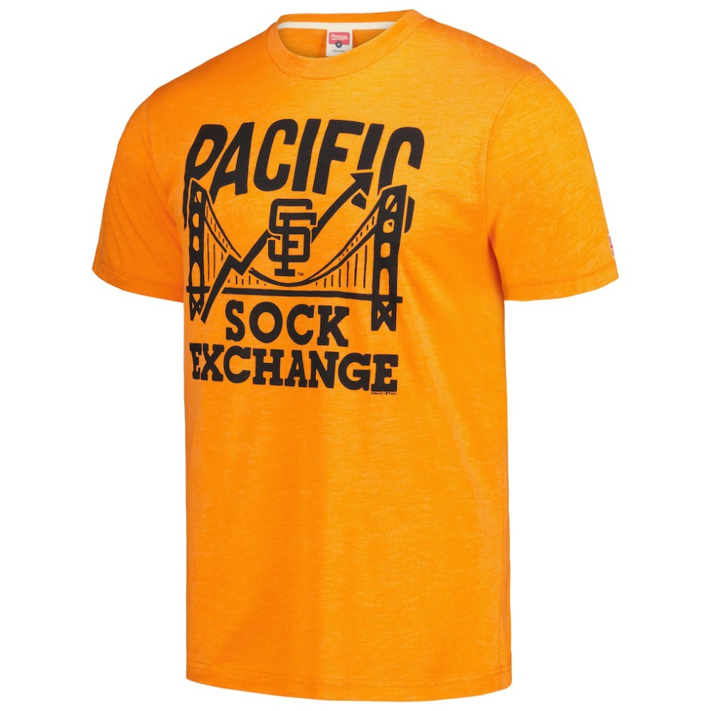 San Francisco Giants Homage Doodle Collection Pacific Sock Exchange Tri-Blend T-Shirt - Orange - MLB Sale