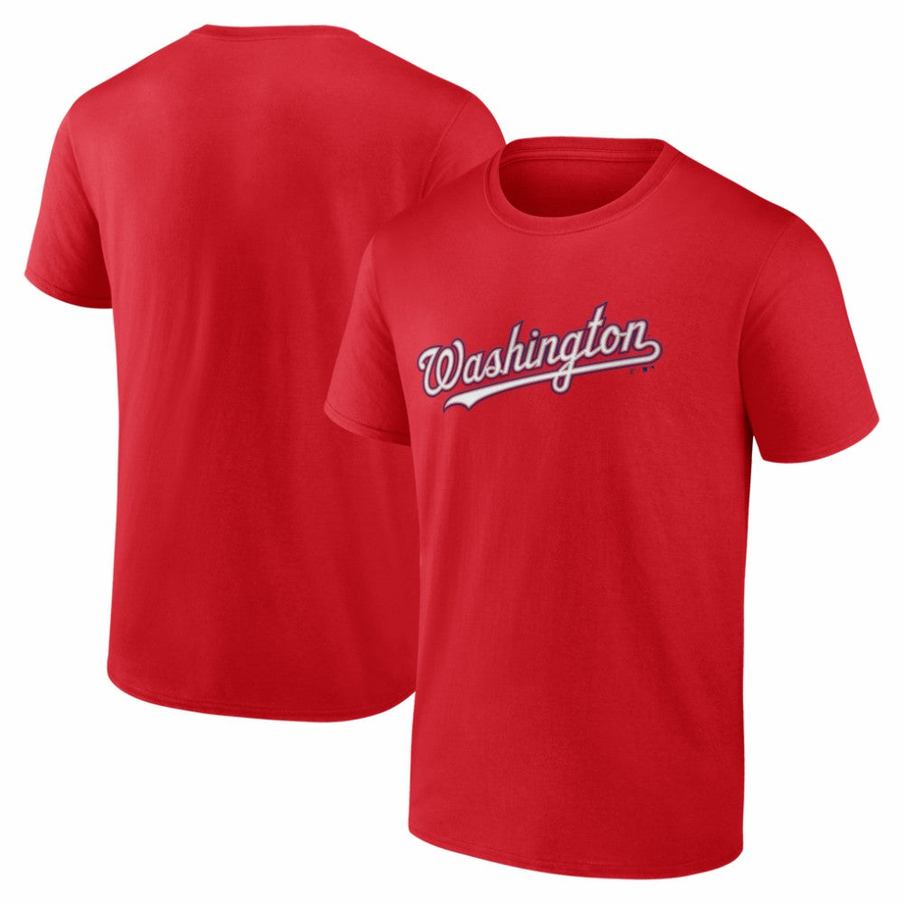 Washington Nationals Logo Athletic Wordmark T-Shirt - Red - MLB Lifestyle
