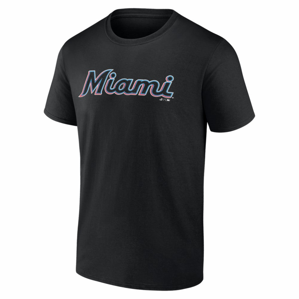 Miami Marlins Logo Athletic Wordmark T-Shirt - Black - MLB on Sale