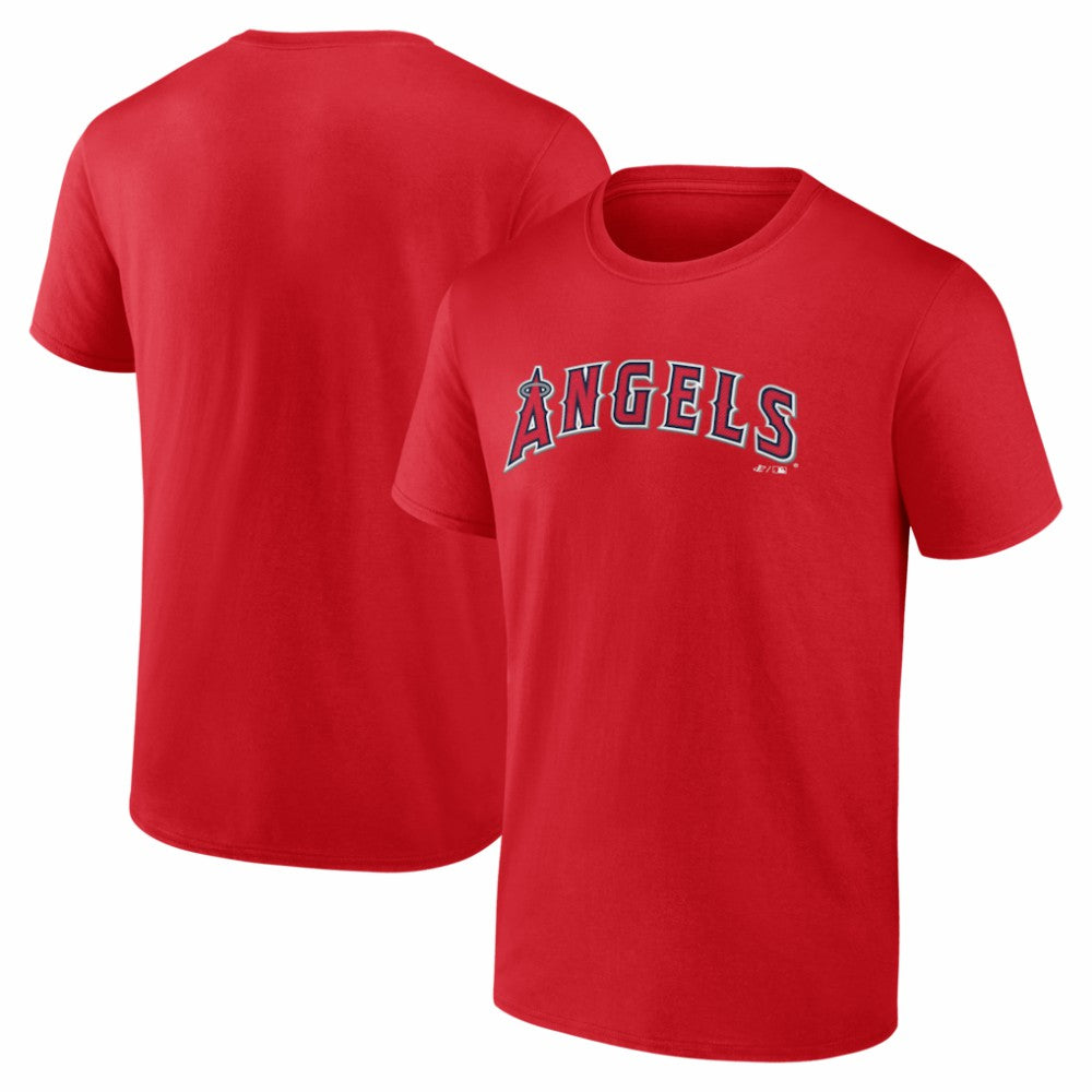 Los Angeles Angels Logo Athletic Wordmark T-Shirt - Red - MLB Lifestyle