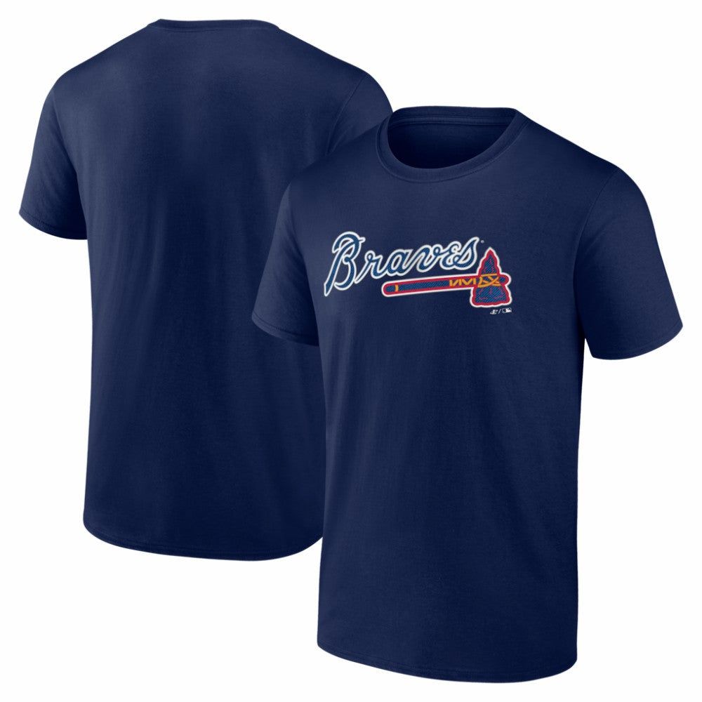Atlanta Braves Logo Athletic Wordmark T-Shirt - Navy - MLB Discount