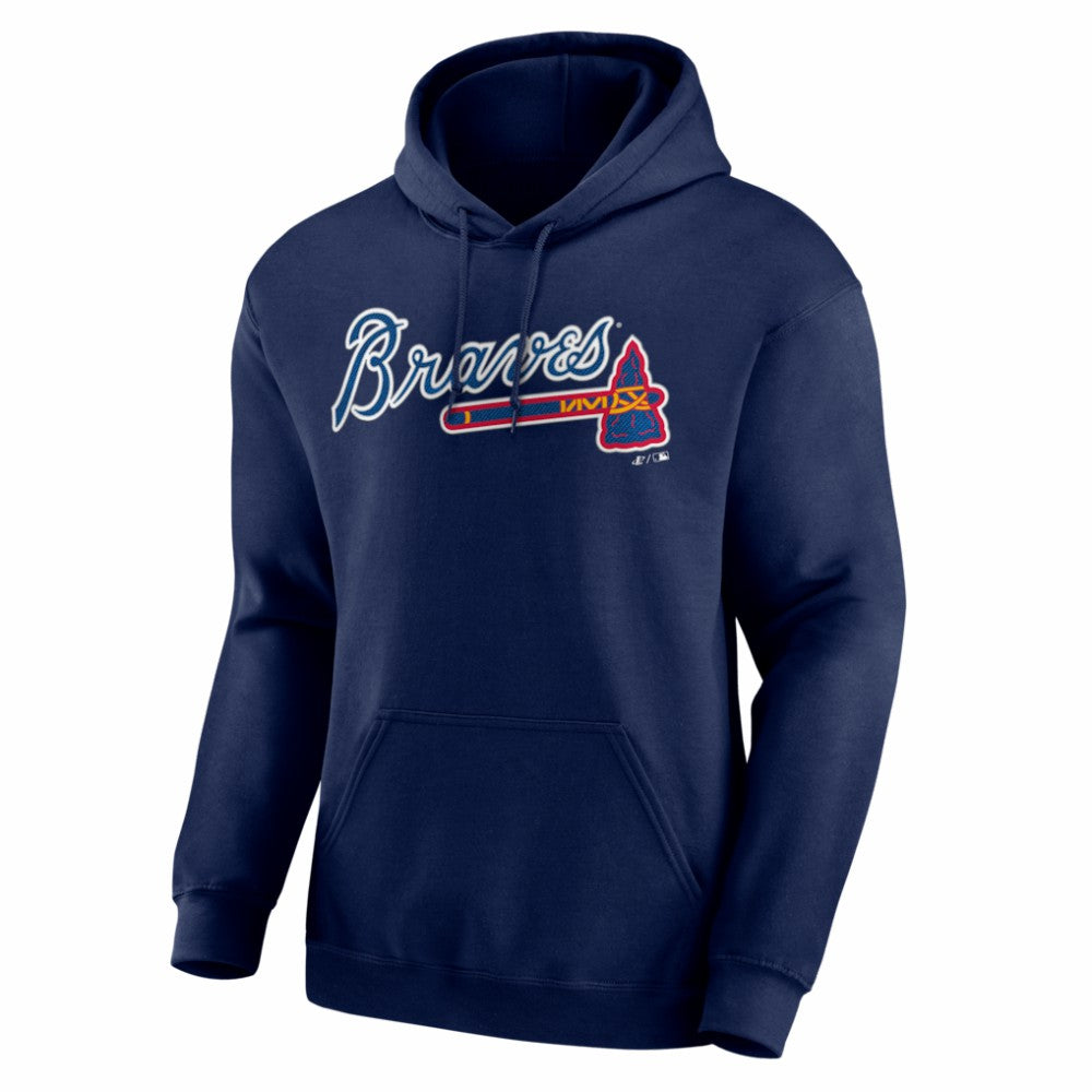 Atlanta Braves Logo Athletic Wordmark Hoodie - Navy - MLB Sale
