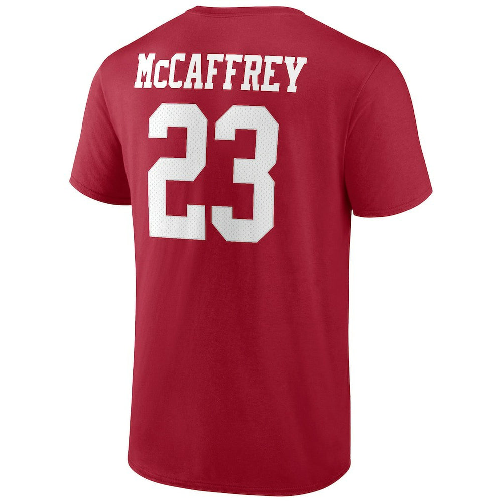 Fanatics Christian McCaffrey San Francisco 49ers Player Icon Name & Number T-Shirt Scarlet