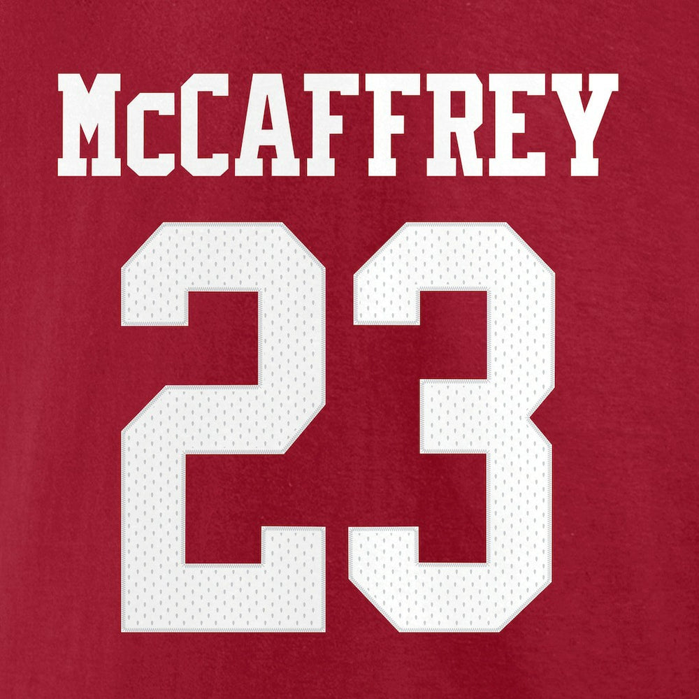 Fanatics Christian McCaffrey San Francisco 49ers Player Icon Name & Number T-Shirt Scarlet