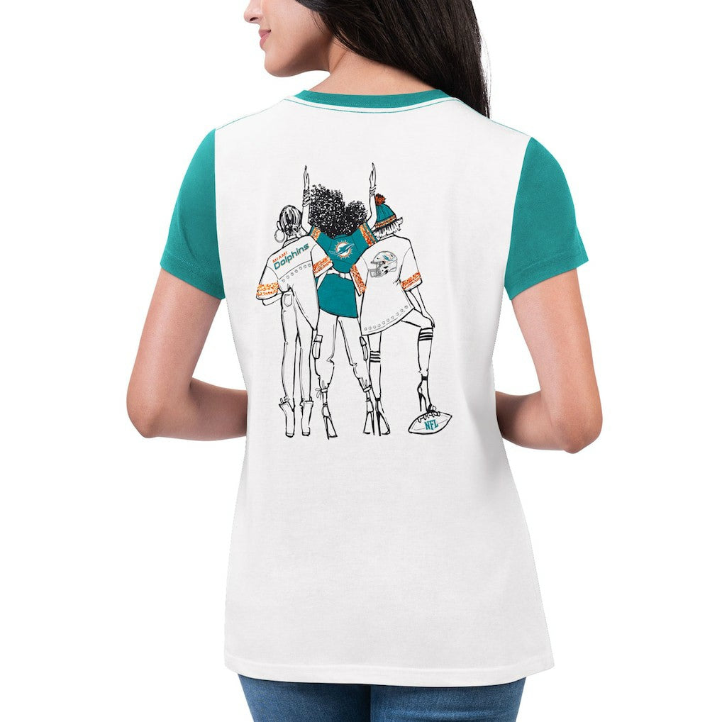 Miami Dolphins G-III 4Her by Carl Banks Women's Fashion Illustration T-Shirt White/Aqua