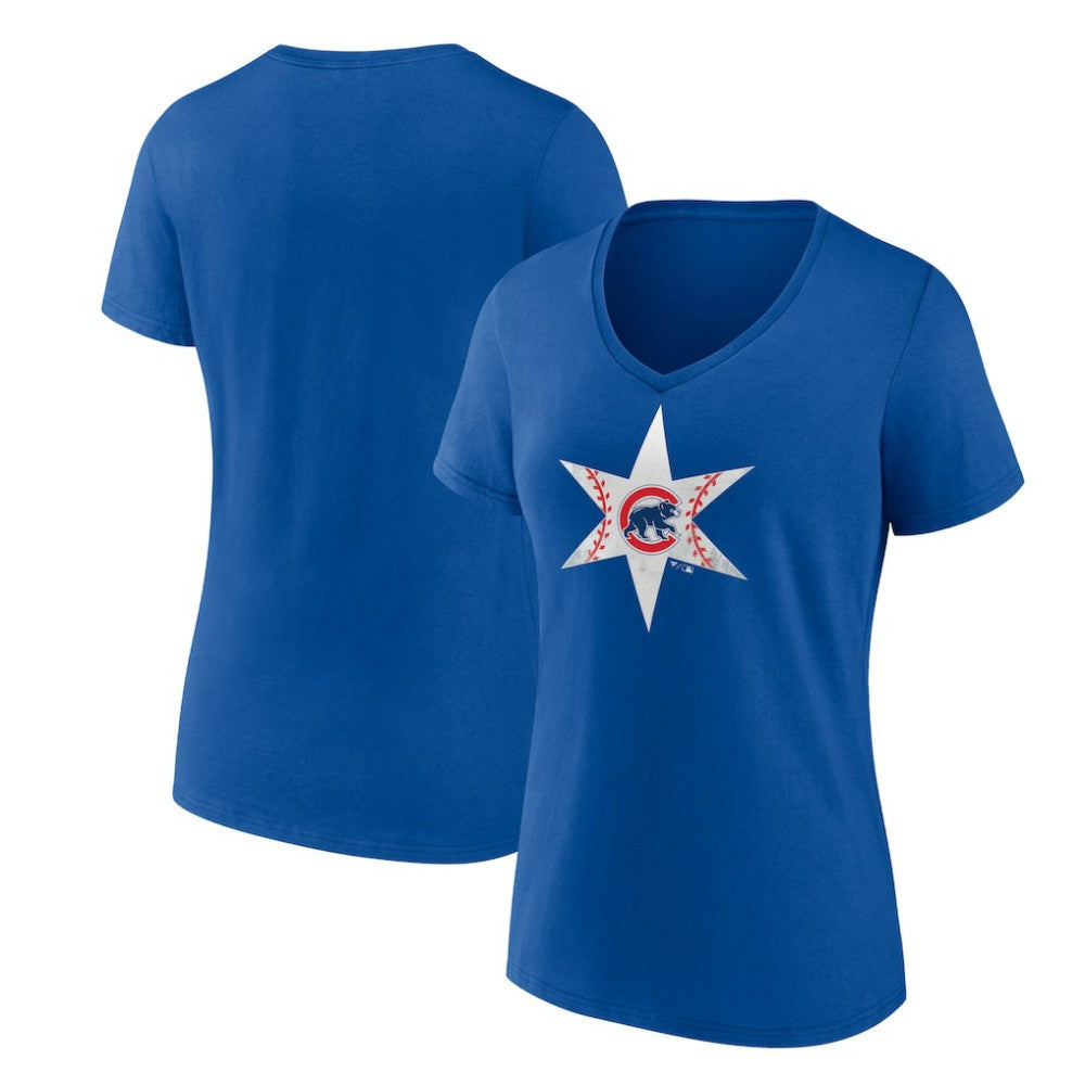 Chicago Cubs Women's Hometown Collection Chi Star V-Neck T-Shirt - Royal - MLB Discount