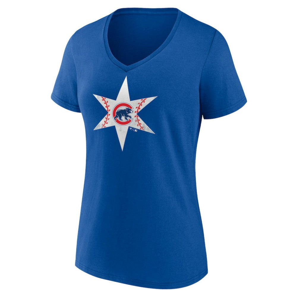 Chicago Cubs Women's Hometown Collection Chi Star V-Neck T-Shirt - Royal - MLB Discount