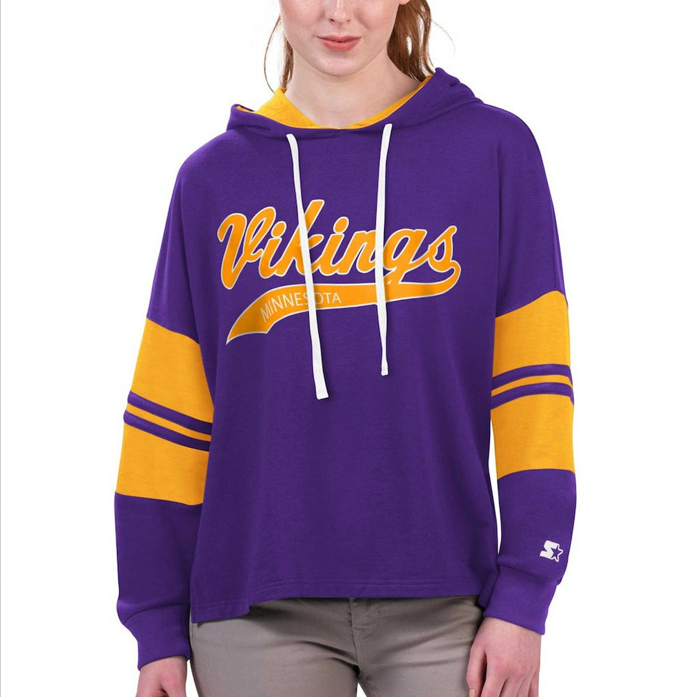 Minnesota Vikings Starter Women's Bump And Run Long Sleeve Hoodie T-Shirt Purple