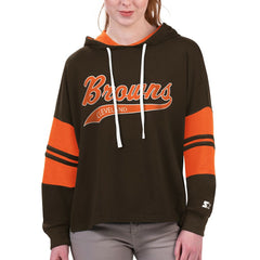 Cleveland Browns Starter Women's Bump And Run Long Sleeve Hoodie T-Shirt Brown
