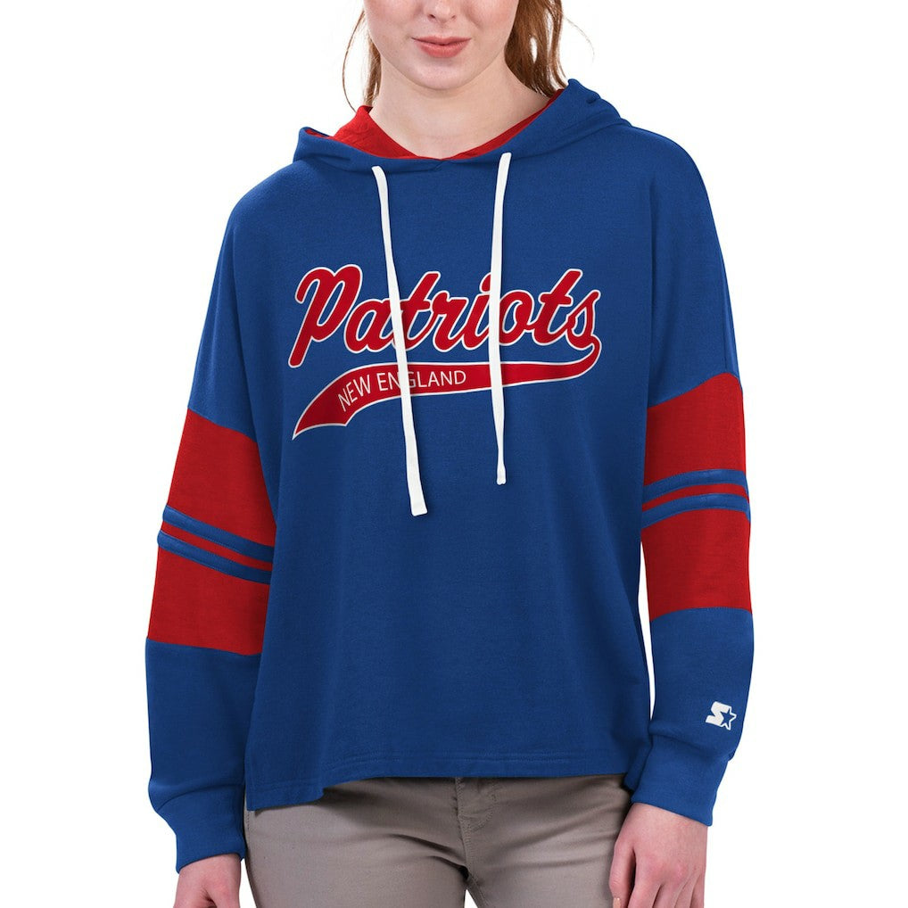 New England Patriots Starter Women's Bump And Run Long Sleeve Hoodie T-Shirt Royal