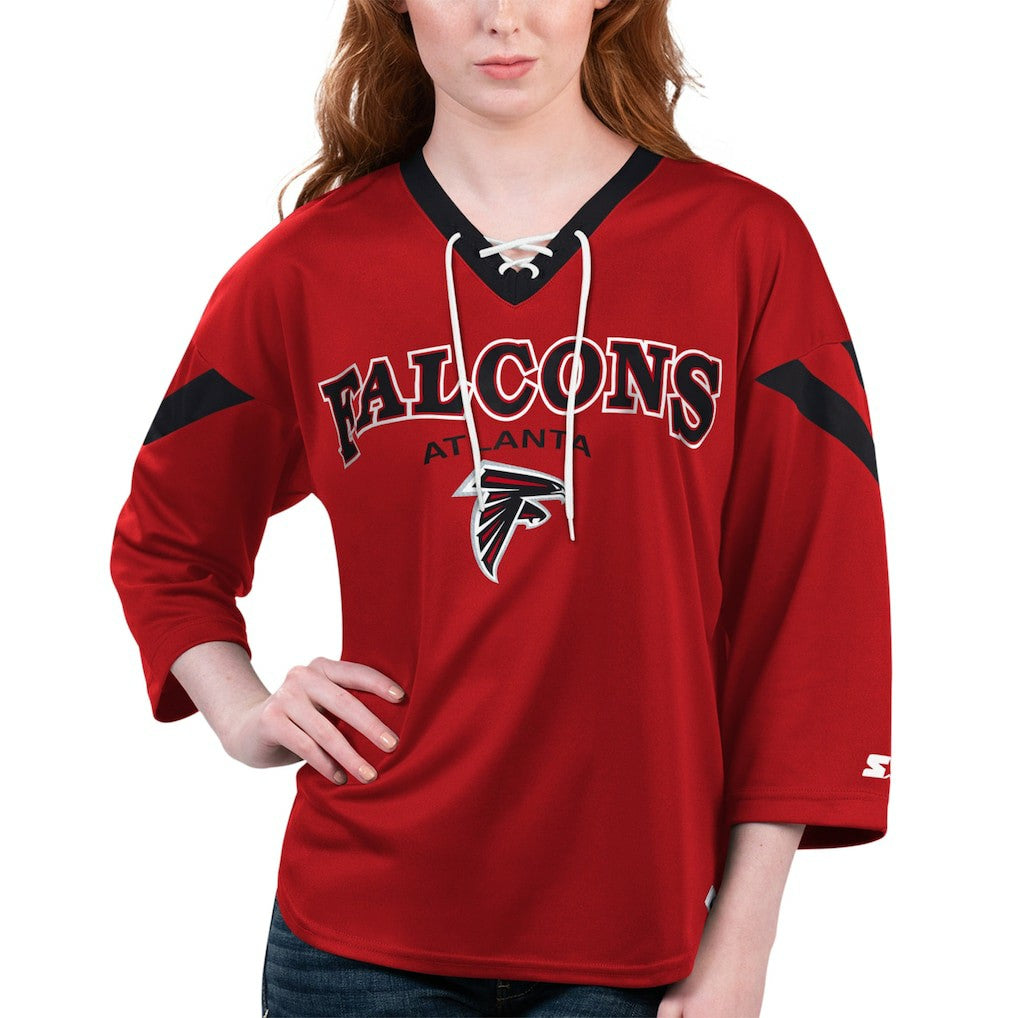 Atlanta Falcons Starter Women's Rally Lace-Up 3/4 Sleeve T-Shirt Red
