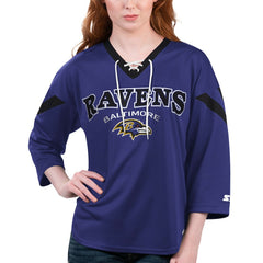 Baltimore Ravens Starter Women's Rally Lace-Up 3/4 Sleeve T-Shirt Purple