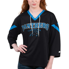 Carolina Panthers Starter Women's Rally Lace-Up 3/4 Sleeve T-Shirt Black