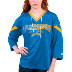 Los Angeles Chargers Starter Women's Rally Lace-Up 3/4 Sleeve T-Shirt Powder Blue