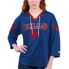 Buffalo Bills Starter Women's Rally Lace-Up 3/4 Sleeve T-Shirt Royal