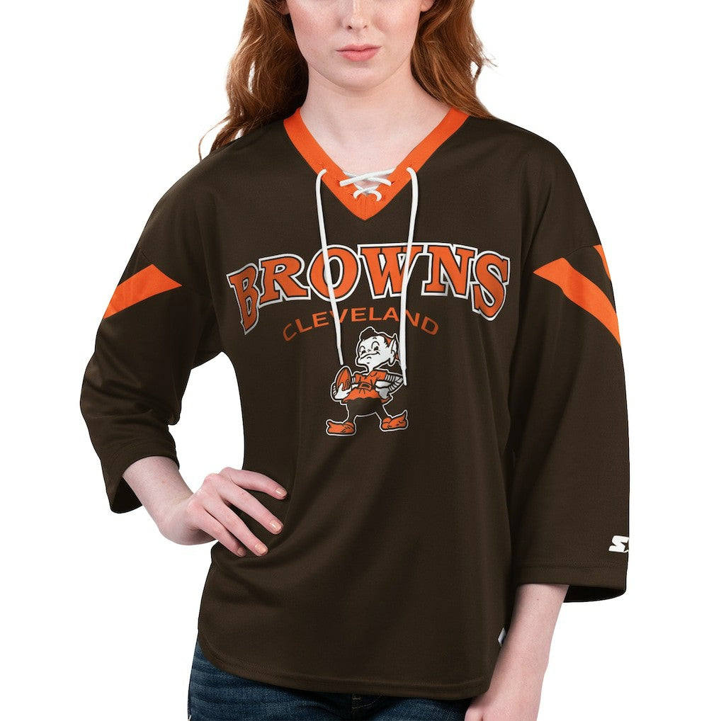 Cleveland Browns Starter Women's Rally Lace-Up 3/4 Sleeve T-Shirt Brown