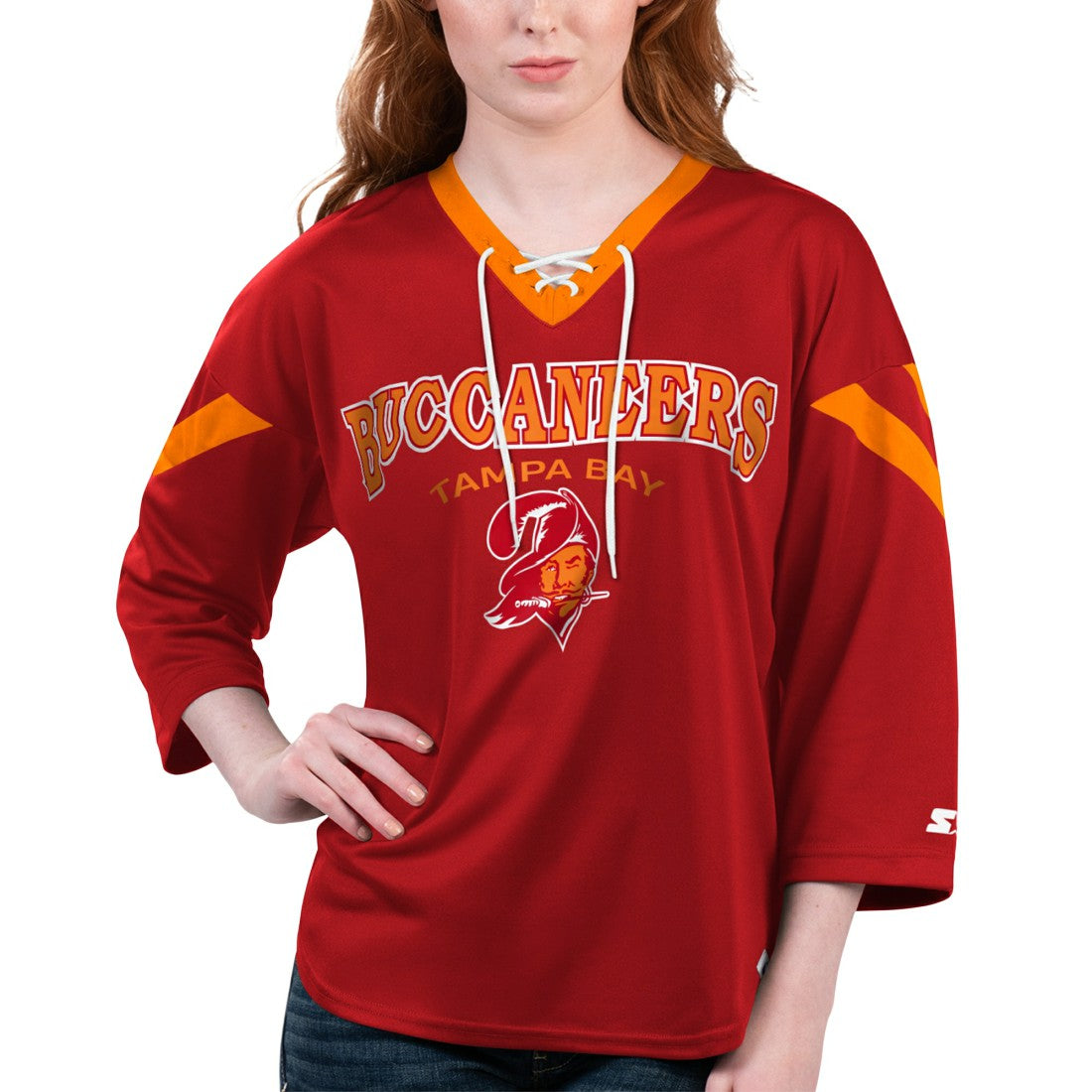 Tampa Bay Buccaneers Starter Women's Rally Lace-Up 3/4 Sleeve T-Shirt Red