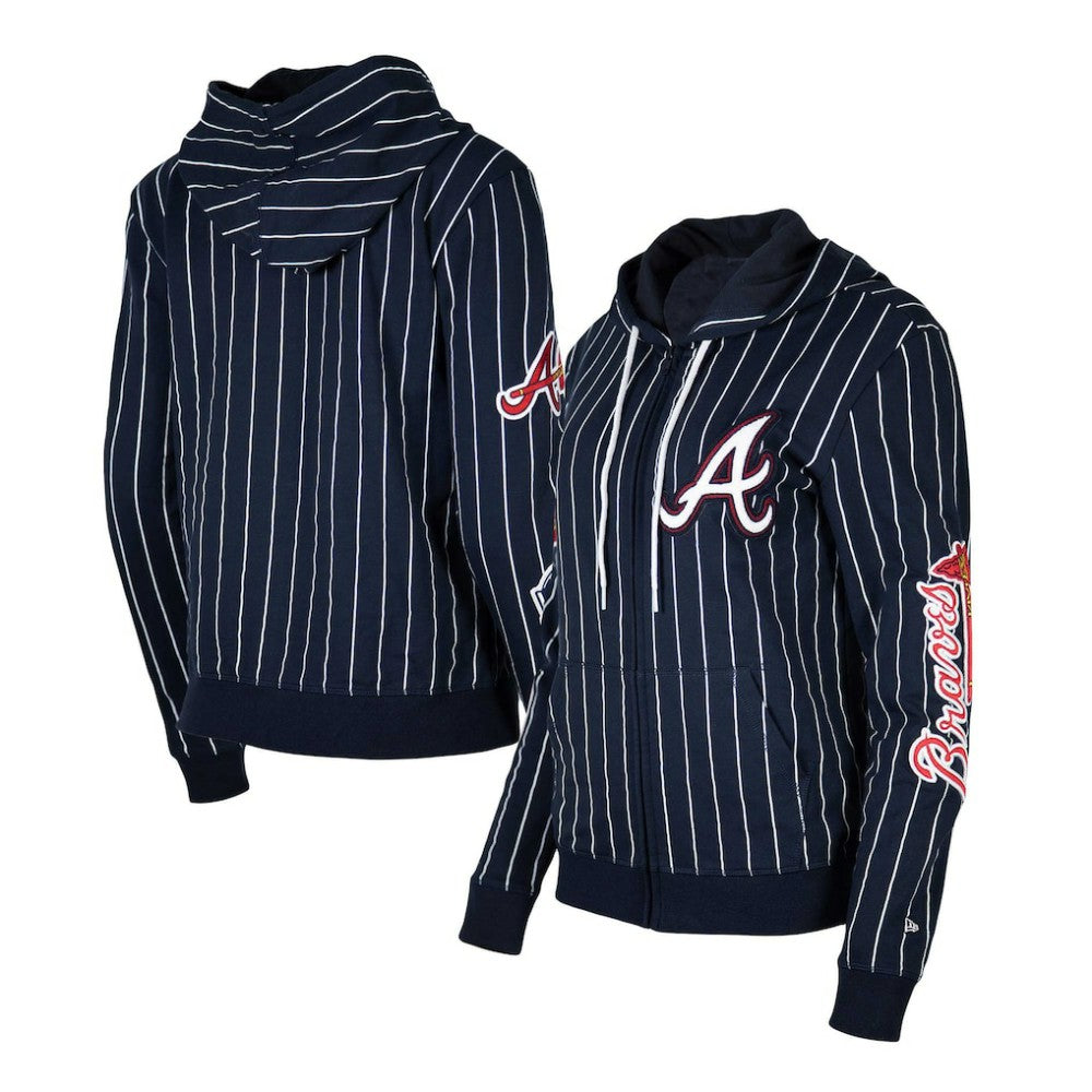 Atlanta Braves New Era Women's Pinstripe Tri-Blend Full-Zip Hoodie Jacket - Navy - New Era on Sale